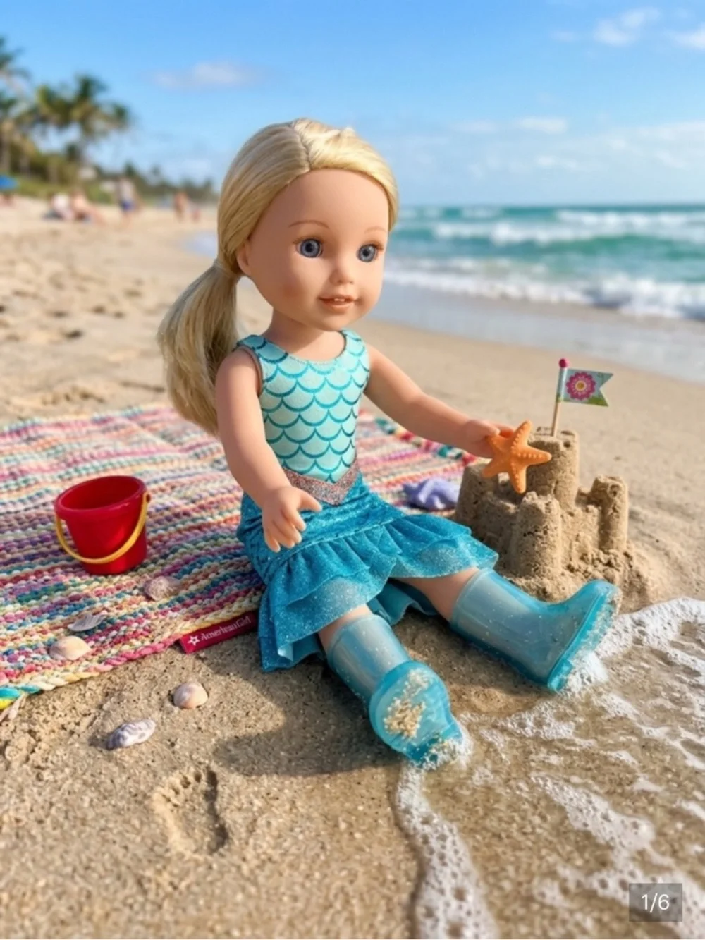 American Girl WellieWishers Doll Outfit - Blue Mermaid Dress & Boots